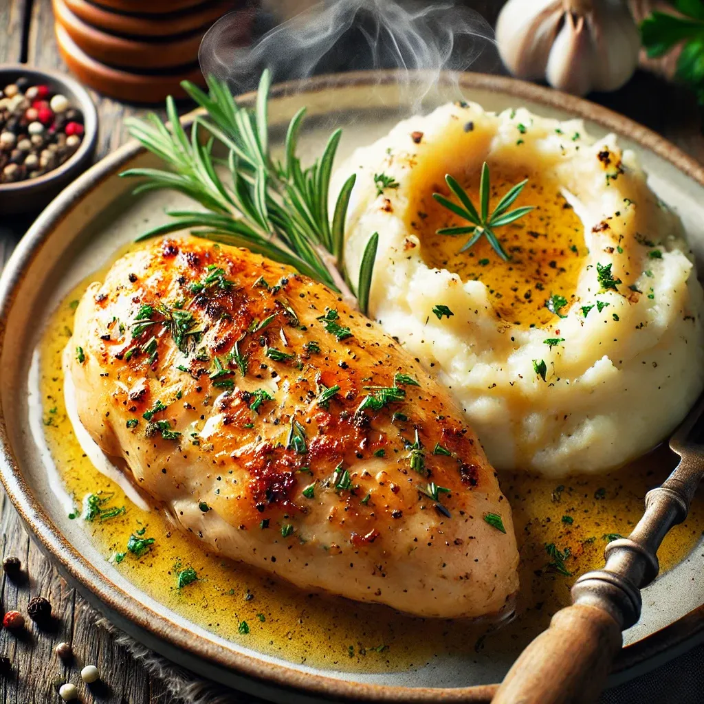 Baked Chicken Breast with Garlic Mashed Potatoes