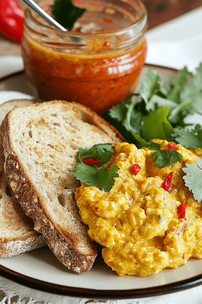 Indian chutney with eggs and toast