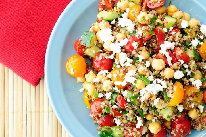 Chickpea Salad with Cucumbers, Tomatoes, and Feta Cheese