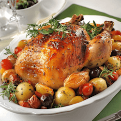 Baked turkey with potatoes and vegetable salad